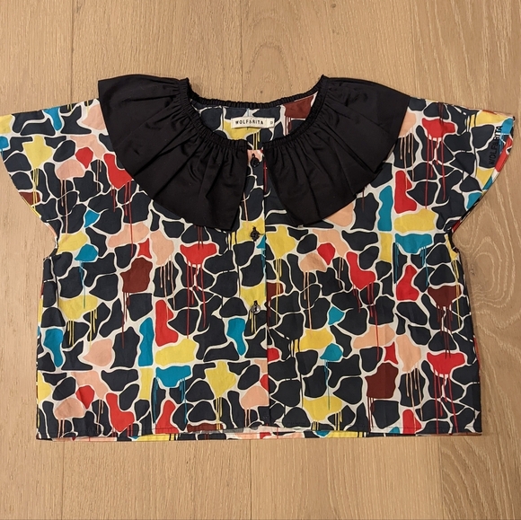 Wolf & Rita Black and Red Blouse with Flutter Sleeves - Picture 1 of 5